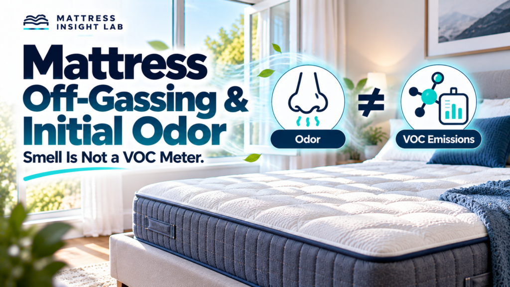 New mattress airing in a ventilated bedroom with separate odor and VOC emissions indicators